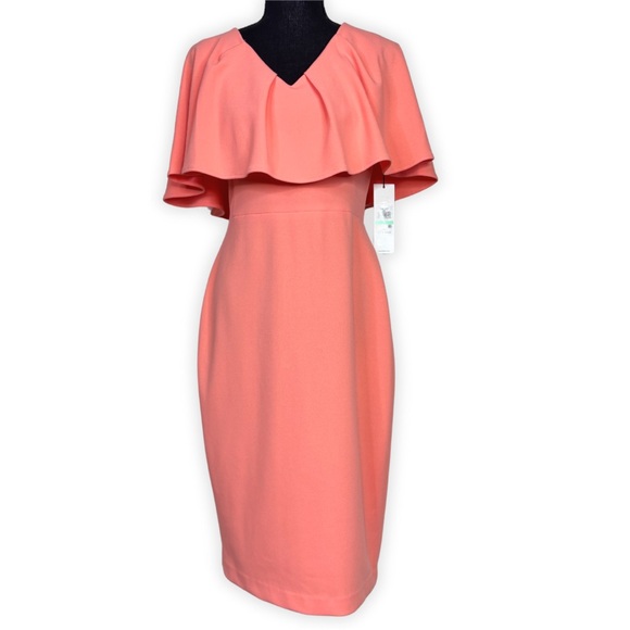 Calvin Klein Dresses & Skirts - Calvin Klein Coral Capelet Sheath Dress Size 8